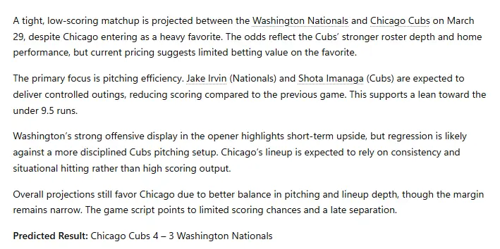 Nationals vs Cubs Score Prediction: Who Will Win?